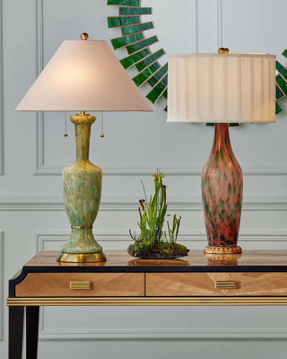 Currey and Company - 6000-1068 - One Light Table Lamp - Brielle - Pale Pink/Green/Brown/Gold Leaf