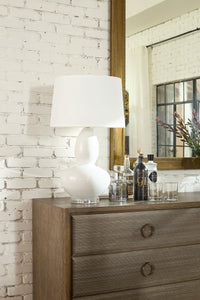 Villa & House Lisbon Lamp with Shade 17-inch White Linen, with Nickel, Alpine Gleam