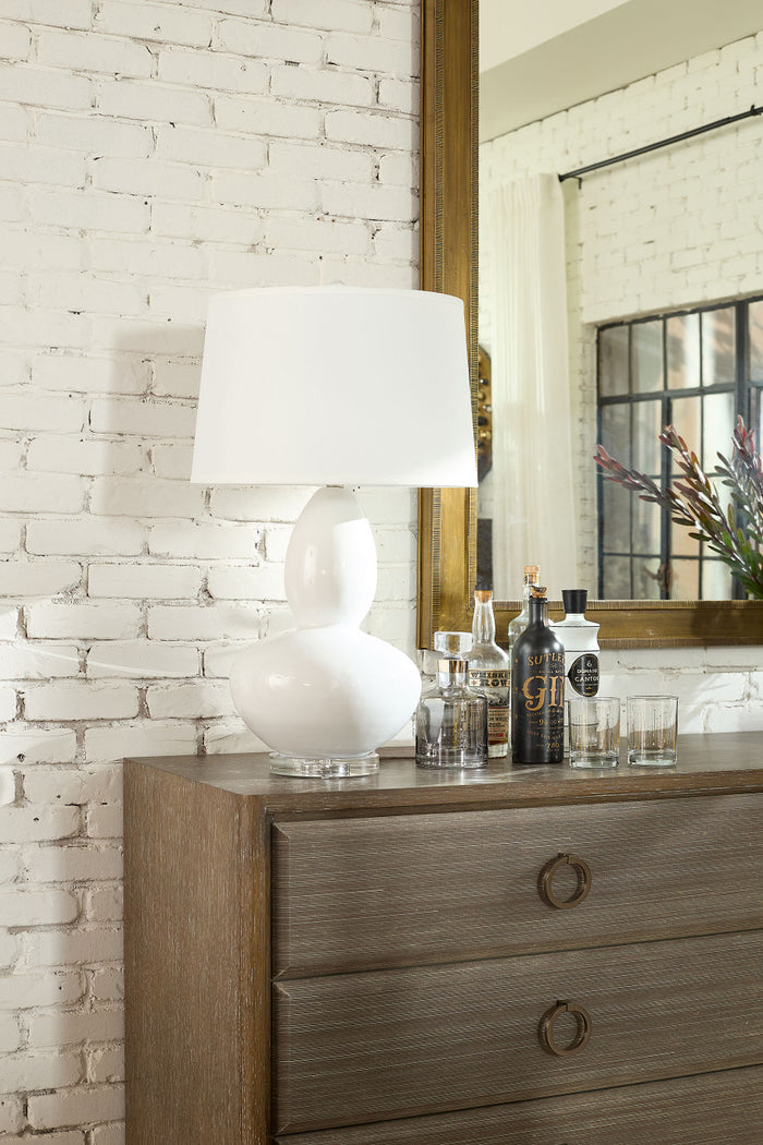 Villa & House Lisbon Lamp with Shade 17-inch White Linen, with Nickel, Alpine Gleam