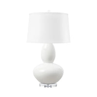 Villa & House Lisbon Lamp with Shade 17-inch White Linen, with Nickel, Alpine Gleam