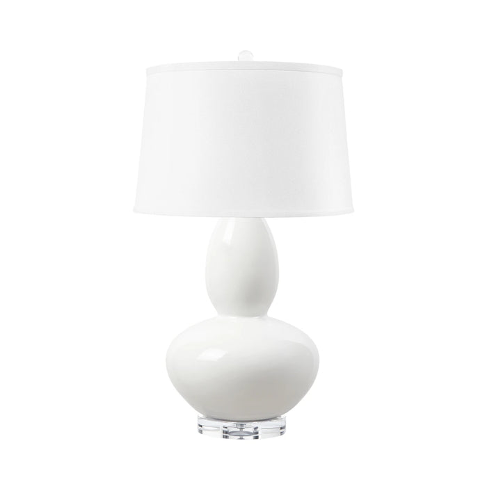 Villa & House Lisbon Lamp with Shade 17-inch White Linen, with Nickel, Alpine Gleam