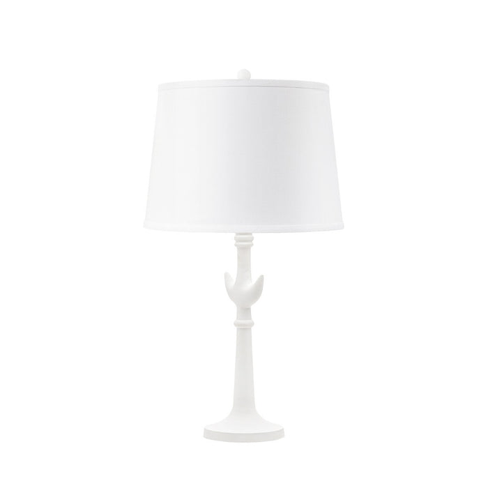 Villa & House Luna Lamp with Shade 14-inch White Linen, with Nickel, Plaster White