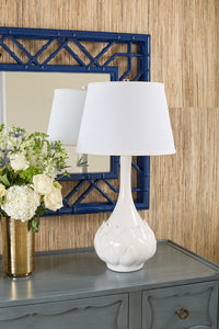 Villa & House Lotus Lamp with Shade 16-inch White Linen, with Nickel, Cloud Nine
