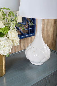 Villa & House Lotus Lamp with Shade 16-inch White Linen, with Nickel, Cloud Nine