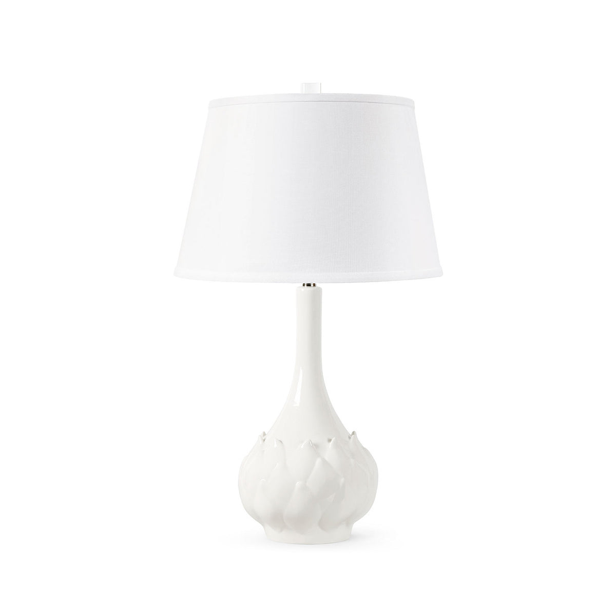 Villa & House Lotus Lamp with Shade 16-inch White Linen, with Nickel, Cloud Nine