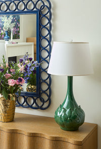 Villa & House Lotus Lamp with Shade 16-inch White Linen, with Gold, Sherwood Forest