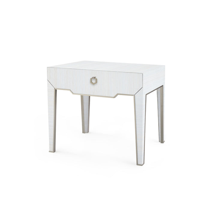Villa & House Madeline 1-Drawer Side Table with Glass Top, Platinum Shimmer