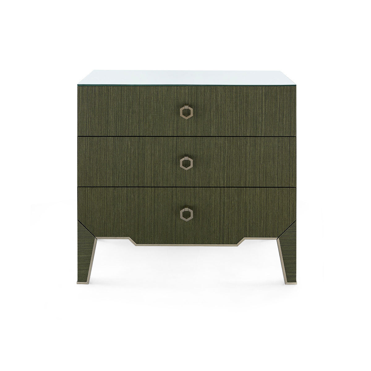 Villa & House Madeline 3-Drawer Side Table with Glass Top, Deep Olive