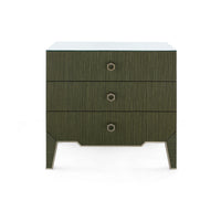 Villa & House Madeline 3-Drawer Side Table with Glass Top, Deep Olive