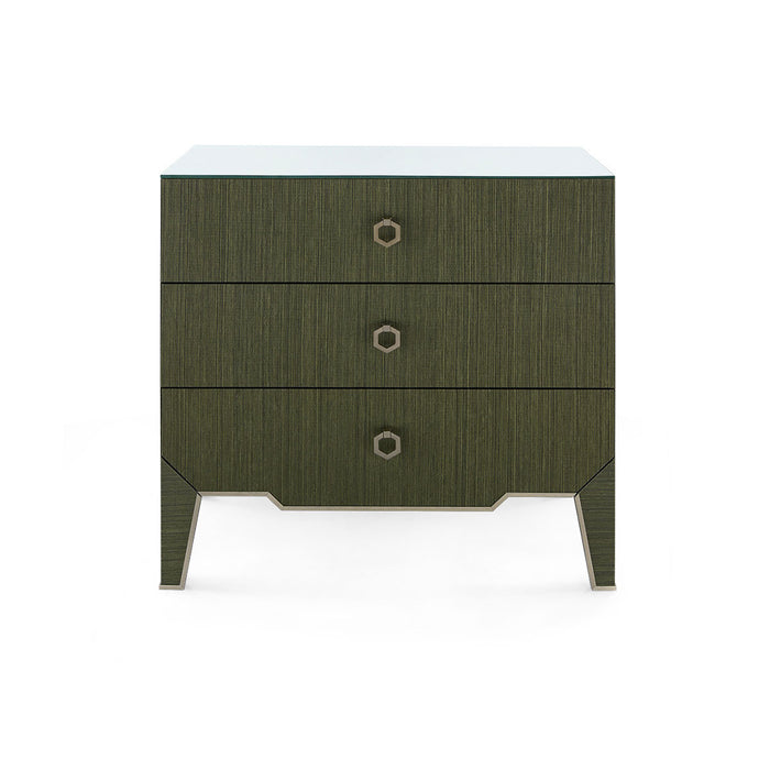 Villa & House Madeline 3-Drawer Side Table with Glass Top, Deep Olive