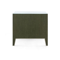 Villa & House Madeline 3-Drawer Side Table with Glass Top, Deep Olive