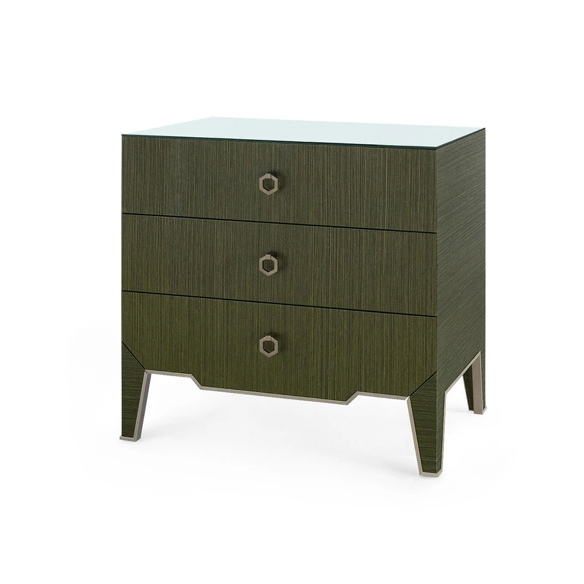 Villa & House Madeline 3-Drawer Side Table with Glass Top, Deep Olive