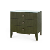 Villa & House Madeline 3-Drawer Side Table with Glass Top, Deep Olive