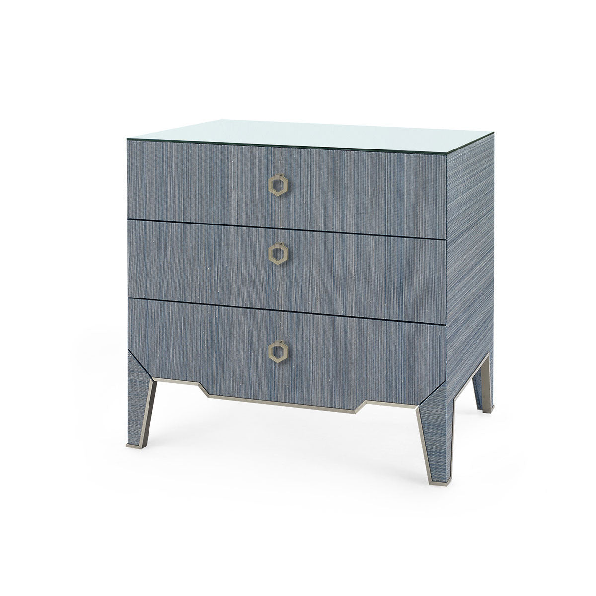 Villa & House Madeline 3-Drawer Side Table with Glass Top, Colonial Blue