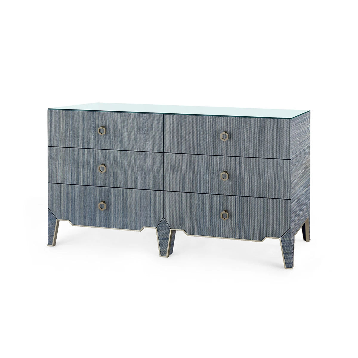 Villa & House Madeline Extra Large 6-Drawer with Glass Top, Colonial Blue Shimmer