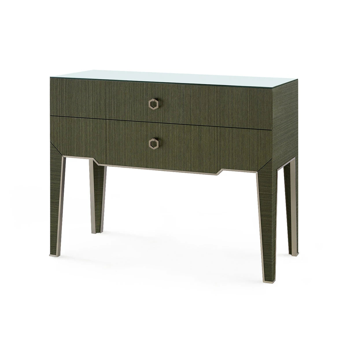 Villa & House Madeline Console with Glass Top, Deep Olive