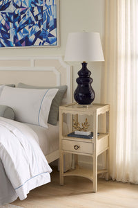 Villa & House Maila Lamp with Shade 16-inch White Linen, with Gold, Mako Blue