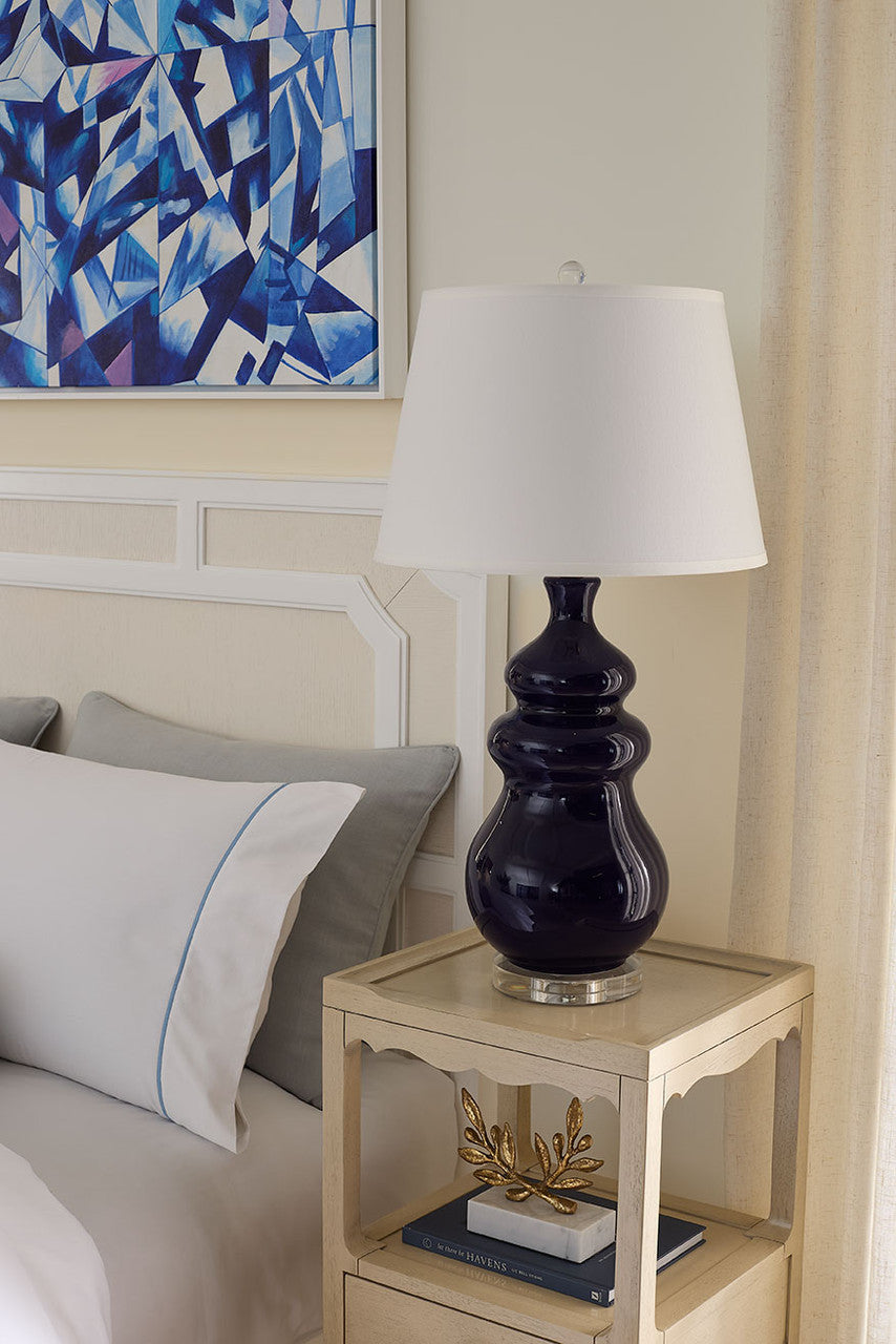 Villa & House Maila Lamp with Shade 16-inch White Linen, with Gold, Mako Blue