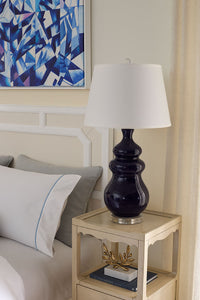 Villa & House Maila Lamp with Shade 16-inch White Linen, with Gold, Mako Blue