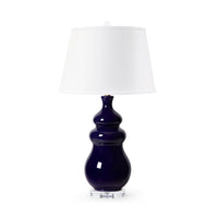 Villa & House Maila Lamp with Shade 16-inch White Linen, with Gold, Mako Blue