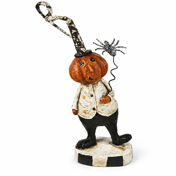 Design Shop 6 Inch Resin Pumpkin Man Holding Black Spider