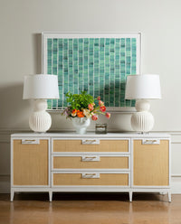 Villa & House Meridian Lamp with Shade 17-inch White Linen, with Nickel, White Cloud