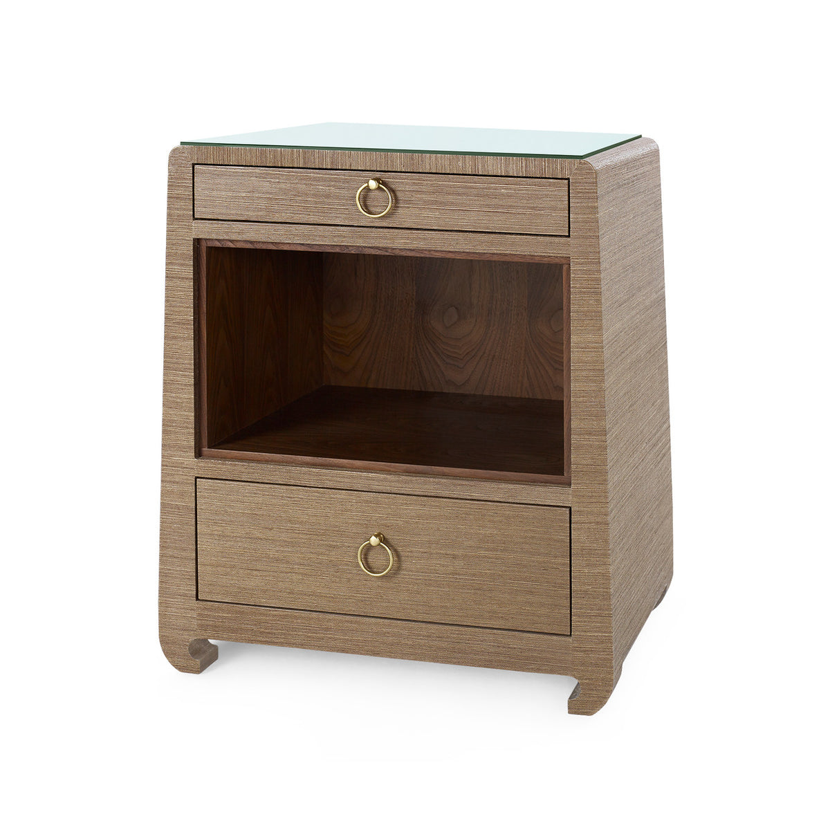 Villa & House Ming 2-Drawer Side Table with Glass Top, Flax Brown