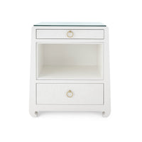 Villa & House Ming 2-Drawer Side Table with Glass Top, Chiffon White