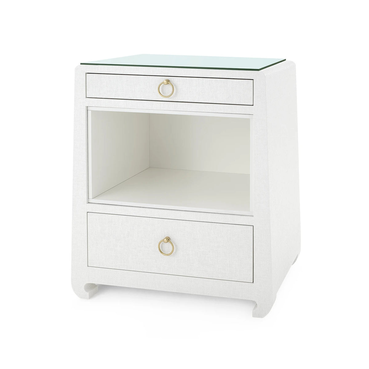 Villa & House Ming 2-Drawer Side Table with Glass Top, Chiffon White