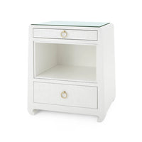 Villa & House Ming 2-Drawer Side Table with Glass Top, Chiffon White