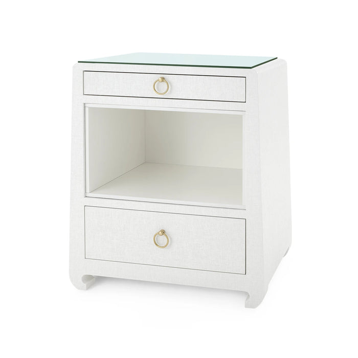 Villa & House Ming 2-Drawer Side Table with Glass Top, Chiffon White