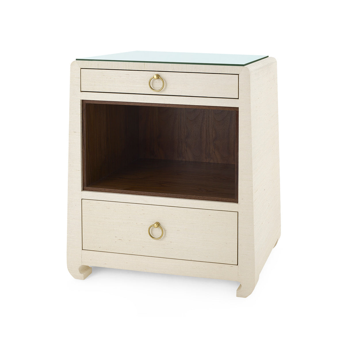 Villa & House Ming 2-Drawer Side Table with Glass Top, Canvas Cream