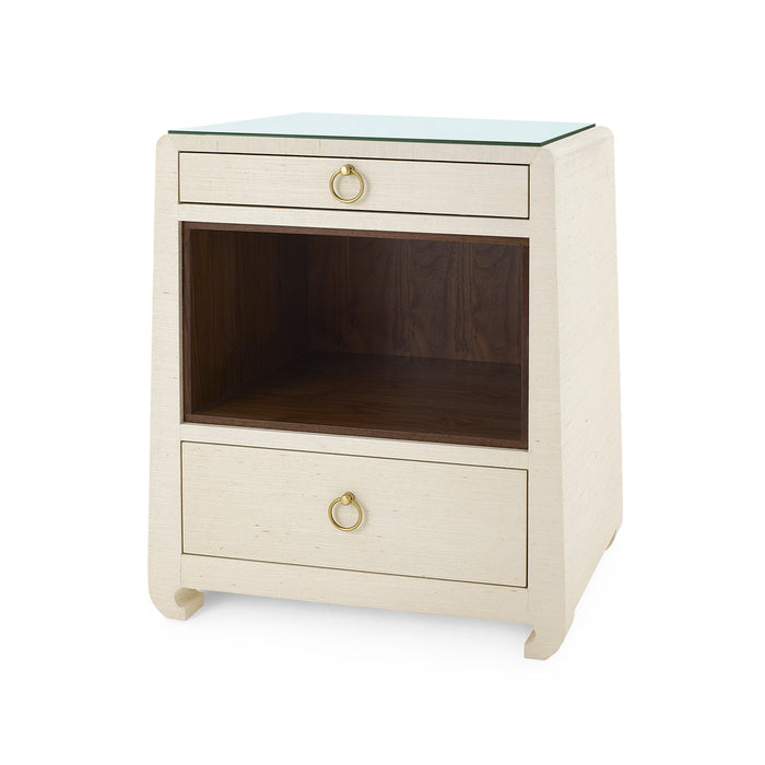 Villa & House Ming 2-Drawer Side Table with Glass Top, Canvas Cream