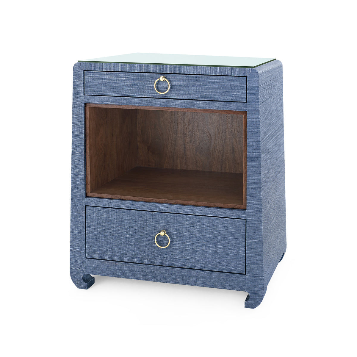 Villa & House Ming 2-Drawer Side Table with Glass Top, Navy Blue