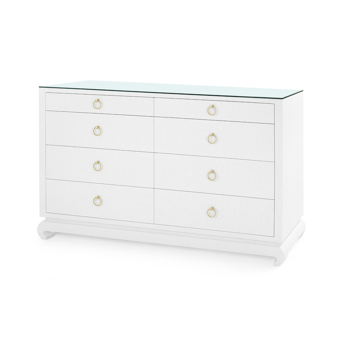Villa & House Ming Extra Large 8-Drawer with Glass Top, Chiffon White