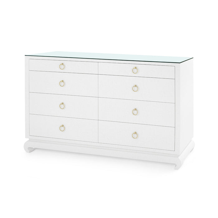 Villa & House Ming Extra Large 8-Drawer with Glass Top, Chiffon White