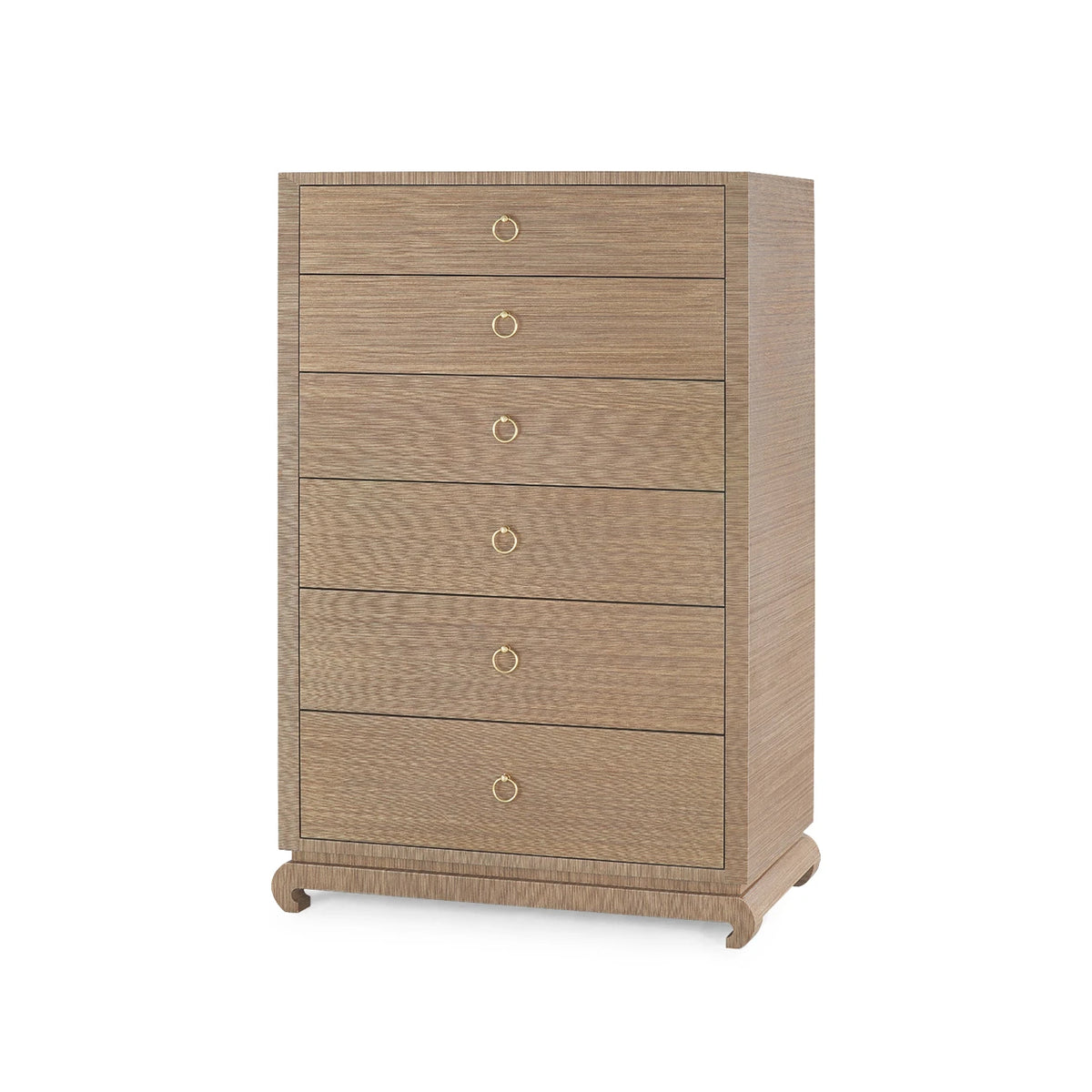Villa & House Ming Tall 6-Drawer with Glass Top, Flax Brown