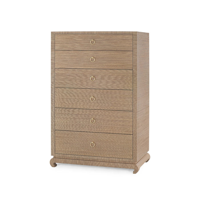 Villa & House Ming Tall 6-Drawer with Glass Top, Flax Brown
