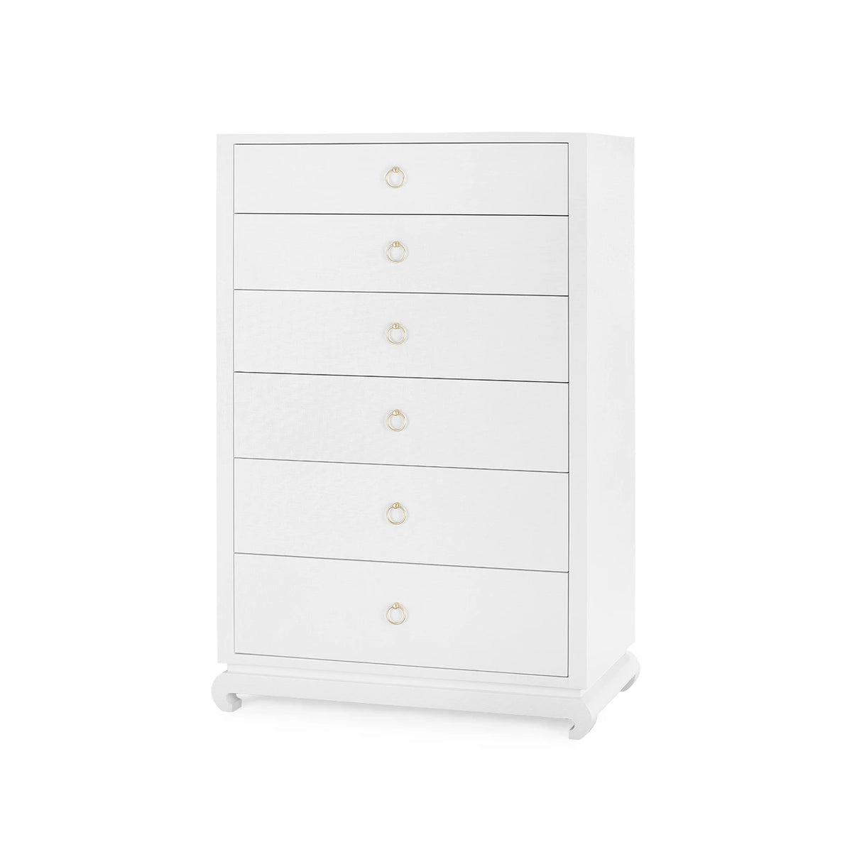 Villa & House Ming Tall 6-Drawer with Glass Top, Chiffon White