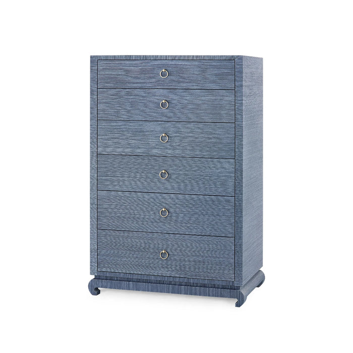 Villa & House Ming Tall 6-Drawer with Glass Top, Navy Blue