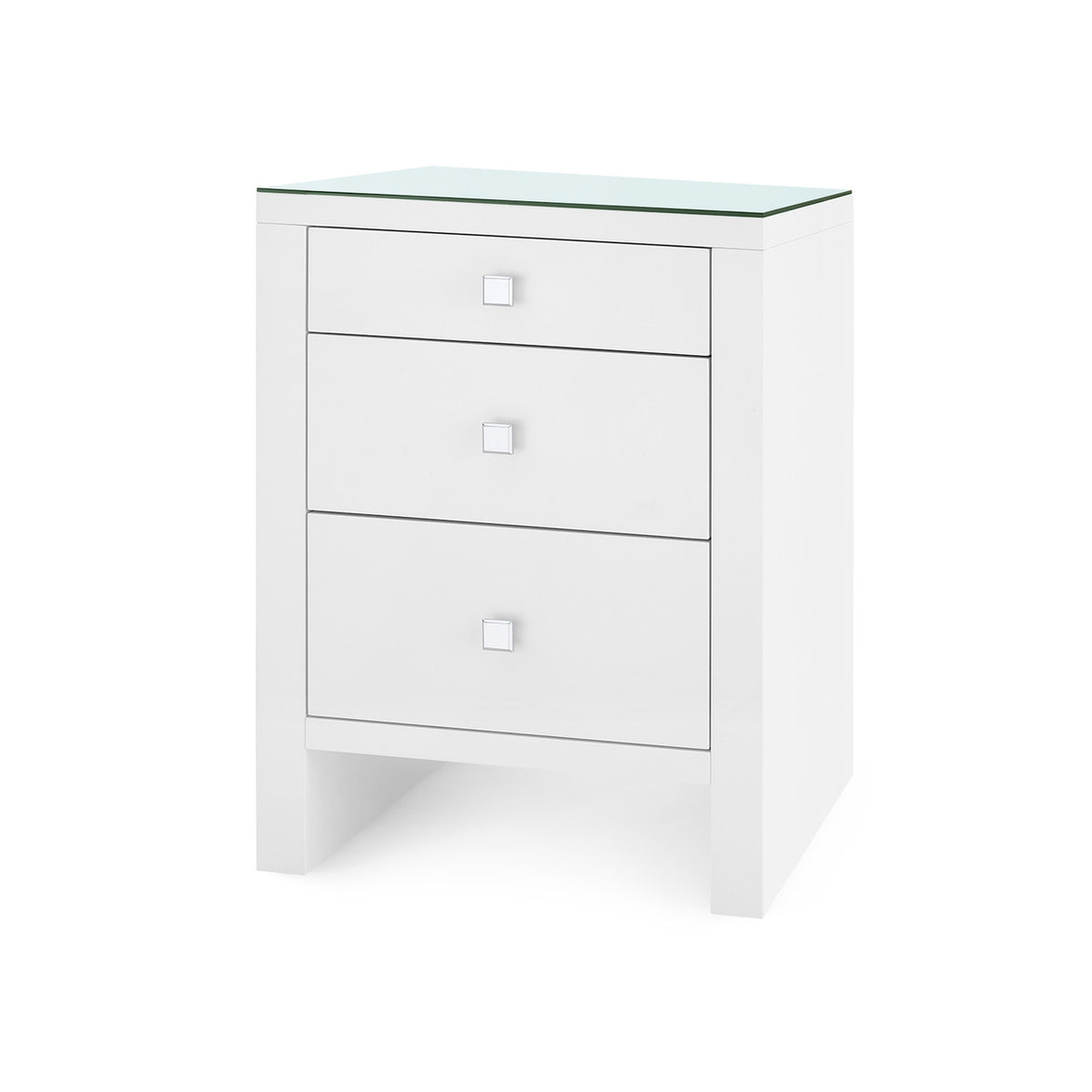 Villa & House Morgan 3-Drawer Side Table with Glass Top, Chiffon White