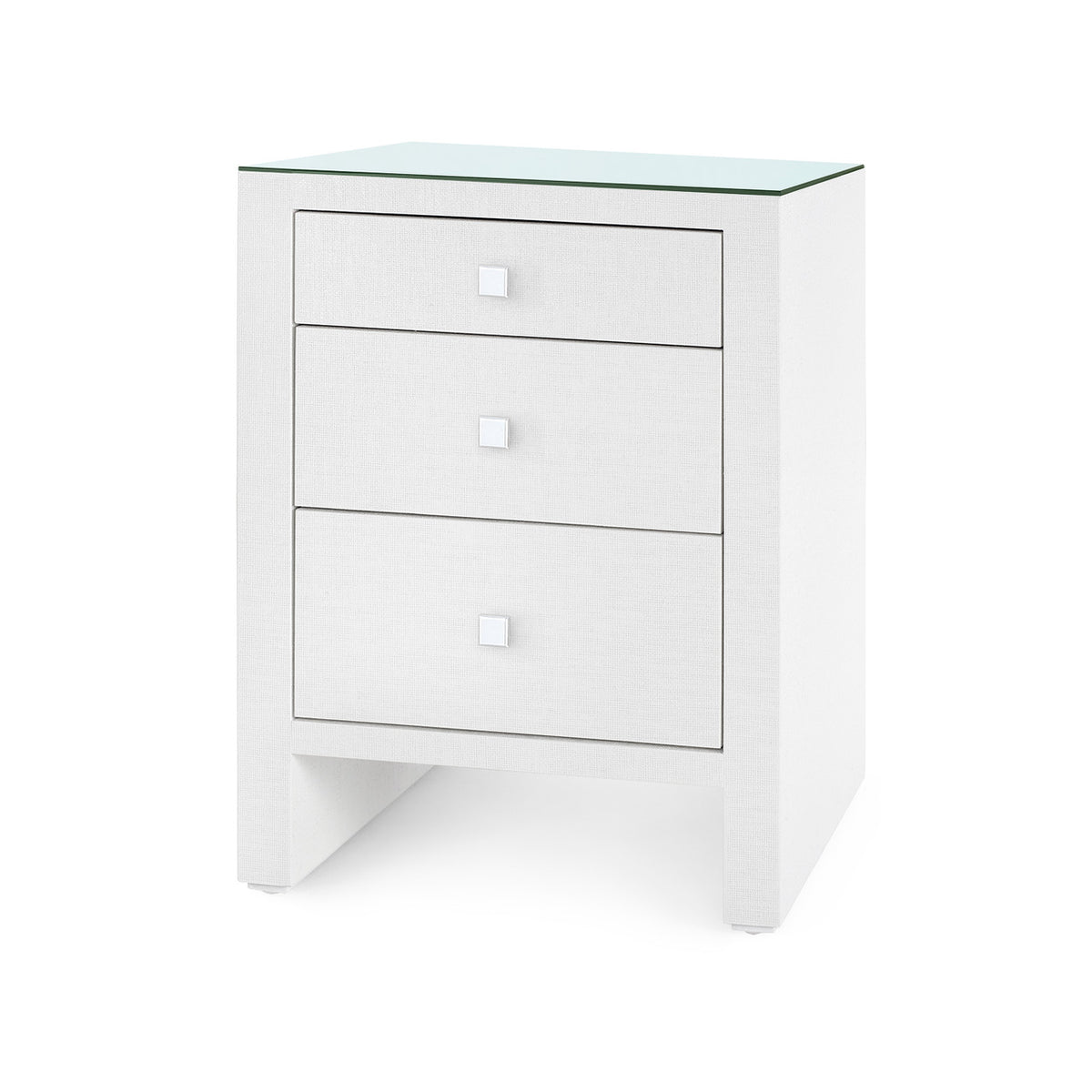 Villa & House Morgan Grasscloth 3-Drawer Side Table with Glass Top, Chiffon White