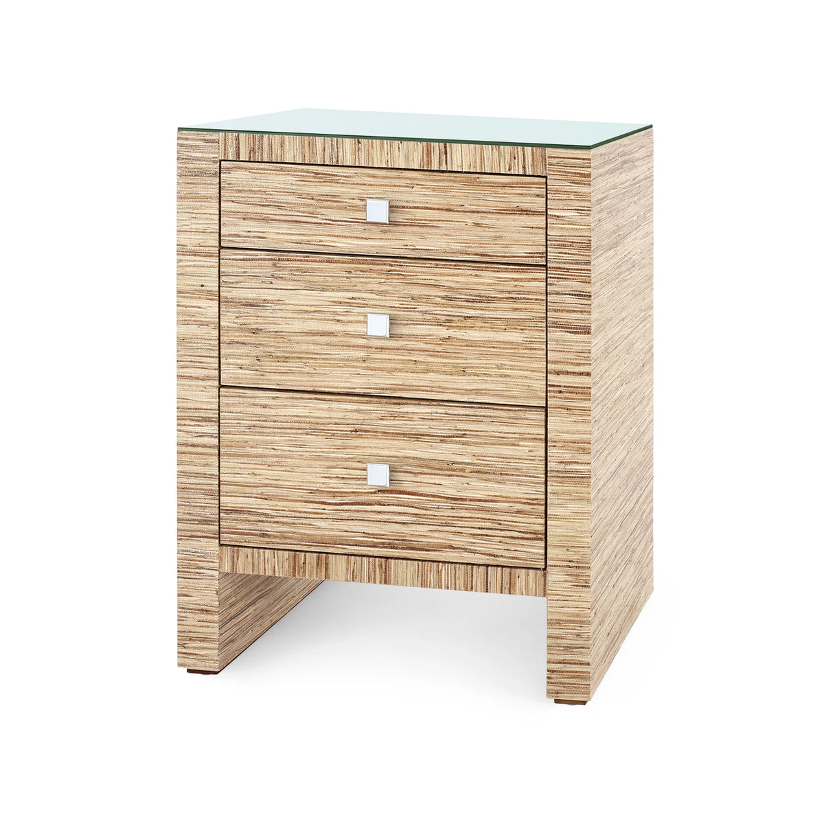 Villa & House Morgan 3-Drawer Side Table with Glass Top, Papyrus