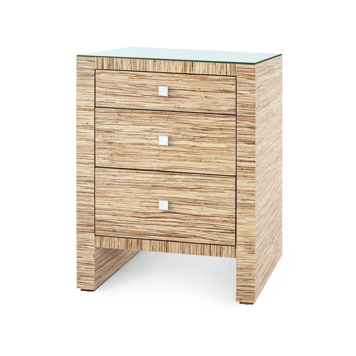Villa & House Morgan 3-Drawer Side Table with Glass Top, Papyrus