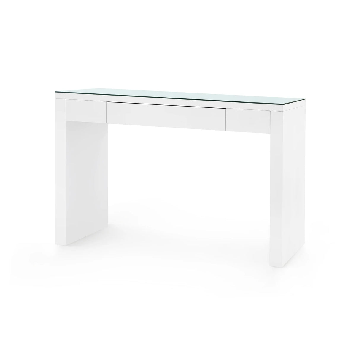 Villa & House Morgan Console Table with Glass Top, Chiffon White
