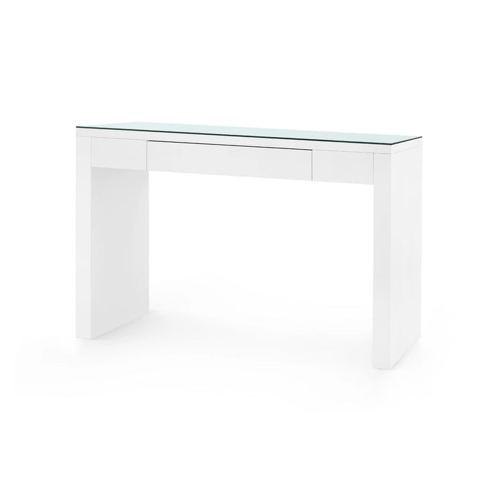 Villa & House Morgan Console Table with Glass Top, Chiffon White