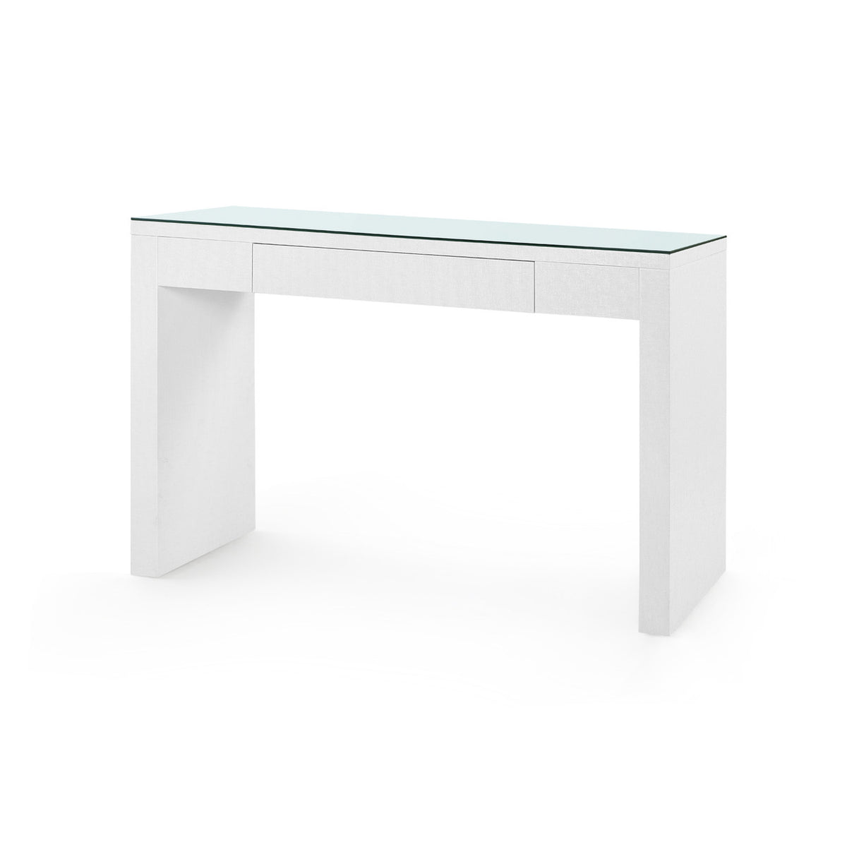 Villa & House Morgan Grasscloth Console Table with Glass Top, Chiffon White