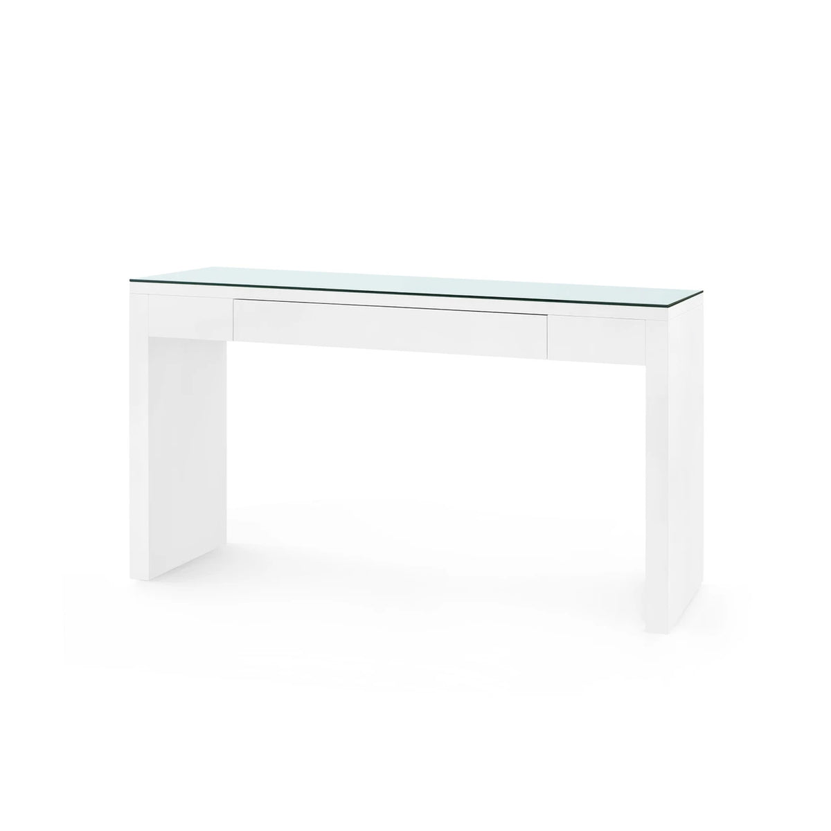 Villa & House Morgan Large Console Table with Glass Top, Chiffon White