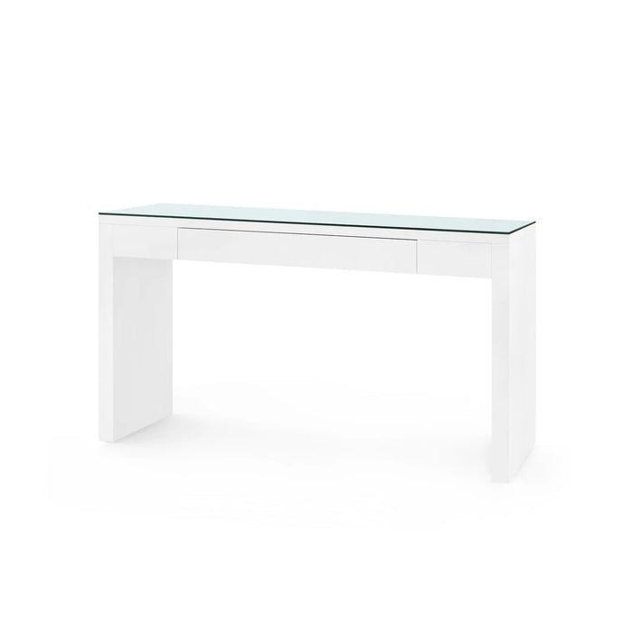 Villa & House Morgan Large Console Table with Glass Top, Chiffon White