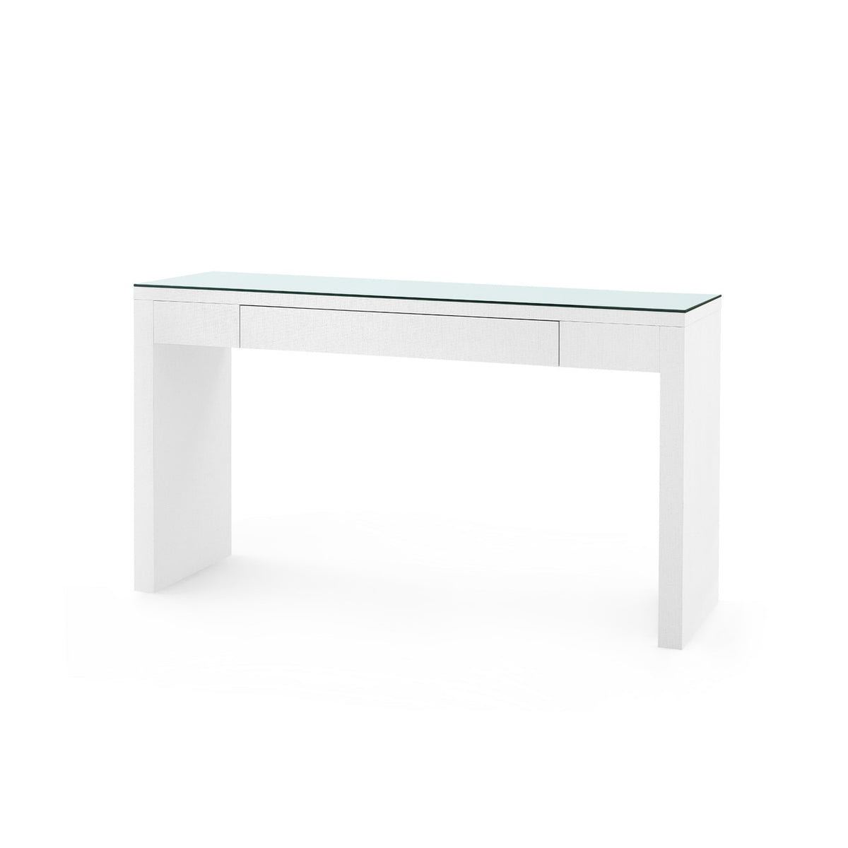 Villa & House Morgan Large Grasscloth Console Table with Glass Top, Chiffon White